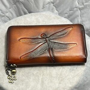 Dragonfly Embossed Leather Wallet NWOT